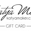 Elegant handcrafted gift card design featuring the Katy Maker logo and website, perfect for personalized presents and creative gift ideas.