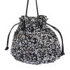 Sequined black and silver drawstring bag, evening party purse, stylish accessories for women, handcrafted designer bag, fashionable festival clutch, katyamaker.