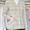 Tailored beige plaid blazer with large buttons, stylish women's business or casual jacket, perfect for office wear or smart outings, high-quality fabric, classic design from Katyamaker.