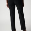 Black tailored women's dress pants with a high waist, straight-leg fit, and subtle front slit, perfect for professional or formal occasions. Made from a sleek, comfortable fabric for stylish versatility.