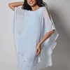 White elegant kaftan with crystal embellishments, perfect resort wear for women, stylish flowy beach cover-up, designer boho chic dress for summer events, lightweight chiffon tunic with slit details.