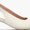 Elegant women's slingback heel with gold tip detail, cream leather upper, blush pink ankle strap with adjustable gold buckle, stylish and comfortable for special occasions or stylish everyday wear.