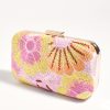 Colorful embroidered floral clutch purse with yellow pink and orange flower patterns, perfect for summer or special occasions.