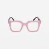 Pink and black stylish eyeglasses with bold square frames, perfect for modern eyewear fashion and vision correction.