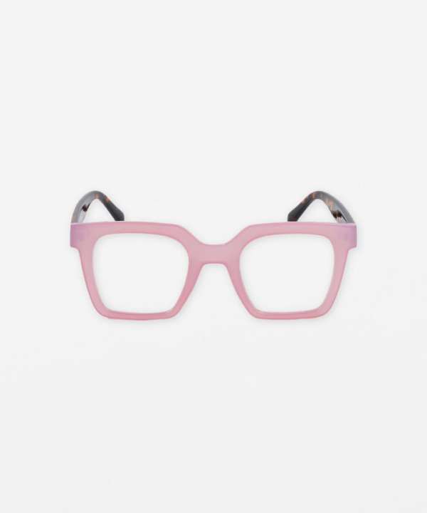 Pink and black stylish eyeglasses with bold square frames, perfect for modern eyewear fashion and vision correction.